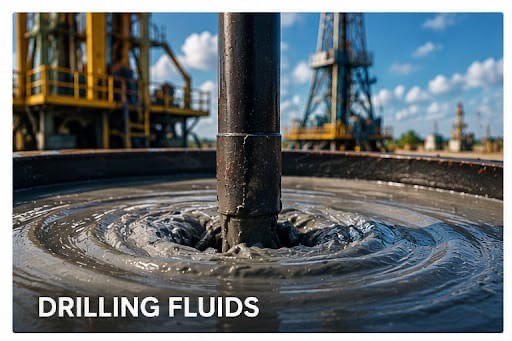 Drilling mud circulating around a drill pipe on an active rig